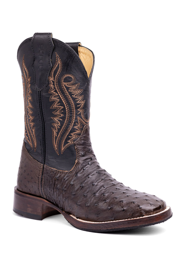 Bota masculina ST012 em couro de avestruz cheio café - vista frontal
