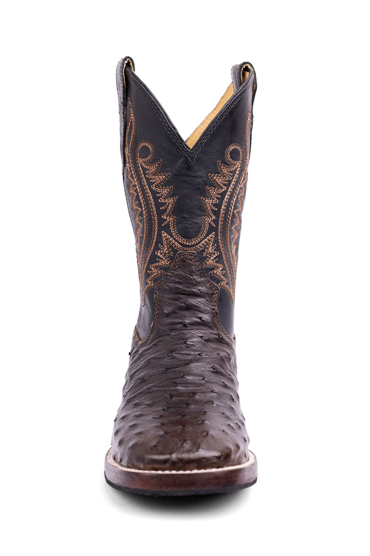 Bota masculina ST012 café couro avestruz - acabamento artesanal