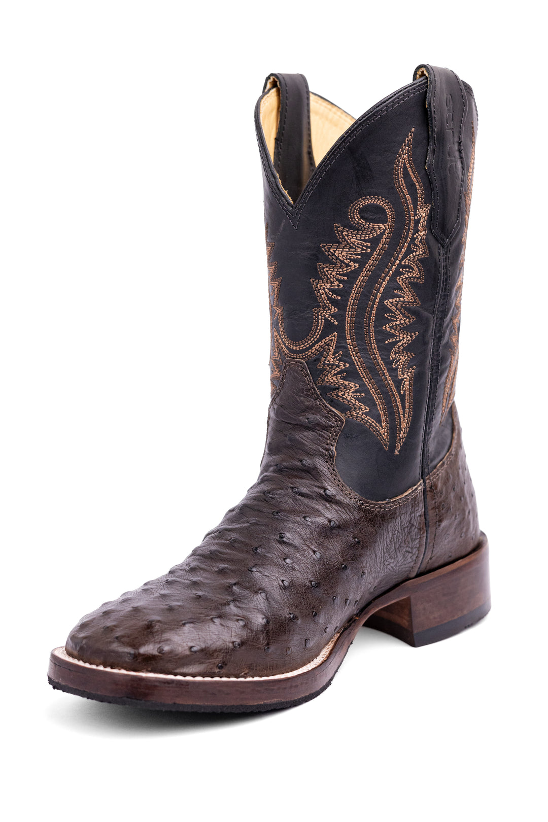 Bota masculina ST012 couro avestruz café - vista lateral