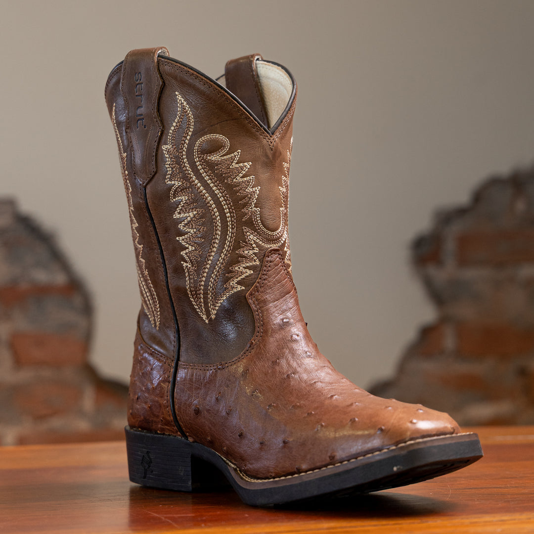 Bota  Masculina Couro De Avestruz Legitimo Bico Quadrado