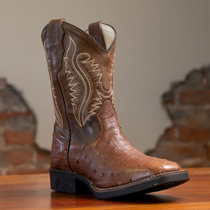 Bota  Masculina Couro De Avestruz Legitimo Bico Quadrado