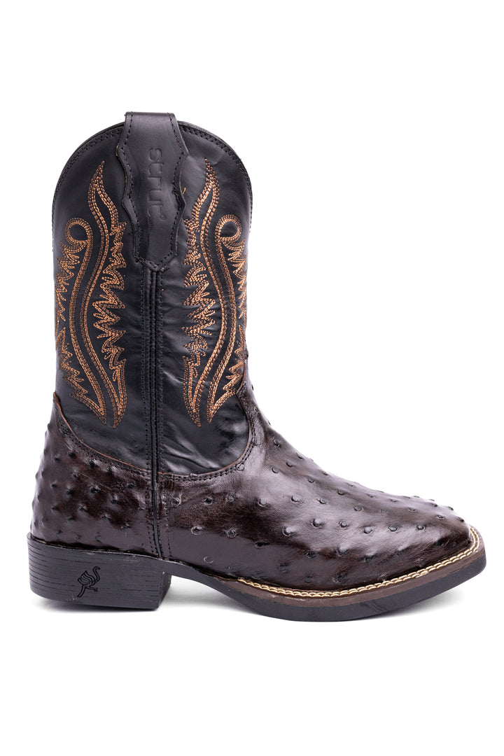 Bota Masculina Strut ST011 em Couro de Avestruz Cheio Café