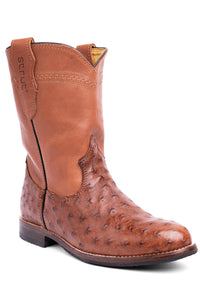 Bota Roper Masculina Strut em Couro de Avestruz Cheio Caramelo
