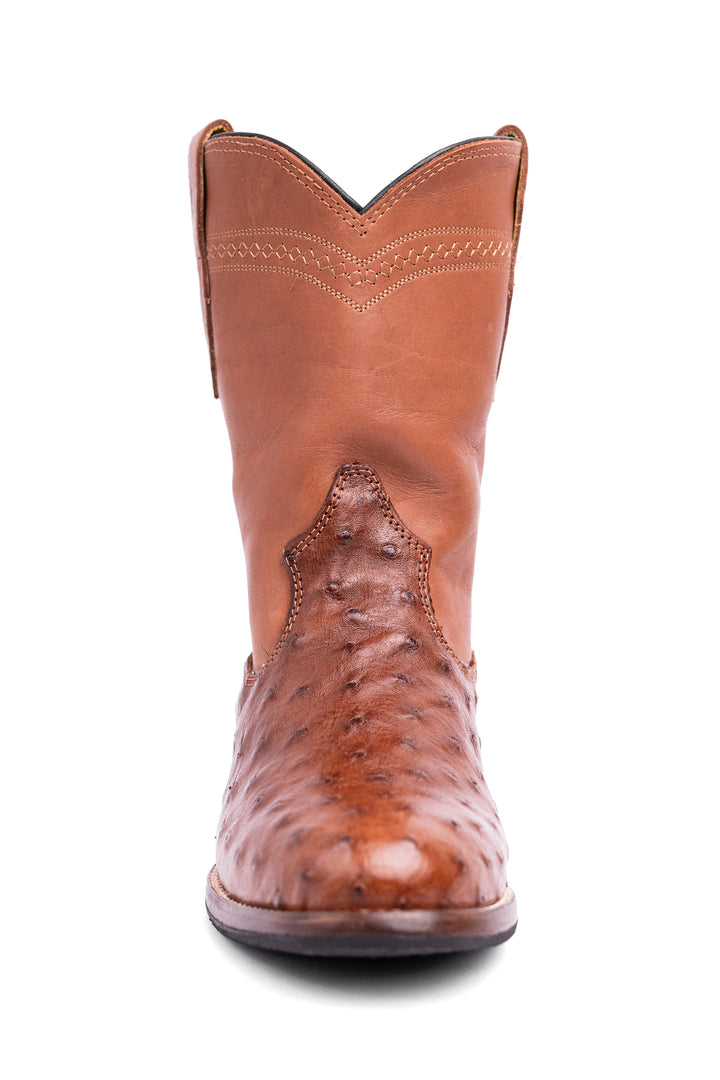 Bota Roper Masculina Strut em Couro de Avestruz Cheio Caramelo