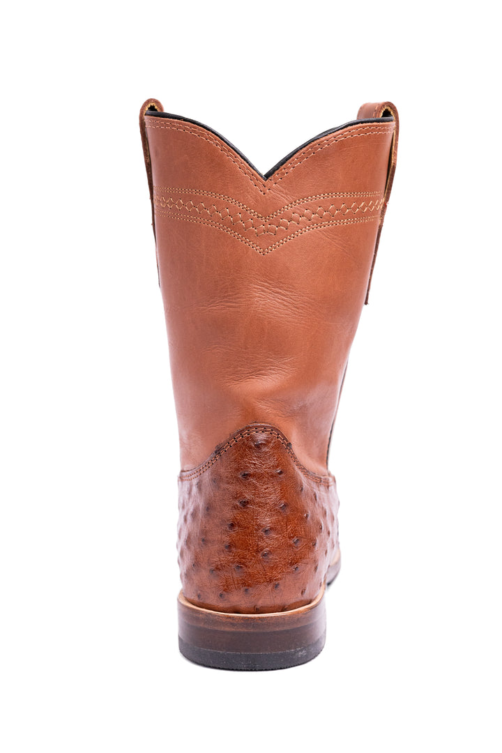 Bota Roper Masculina Strut em Couro de Avestruz Cheio Caramelo