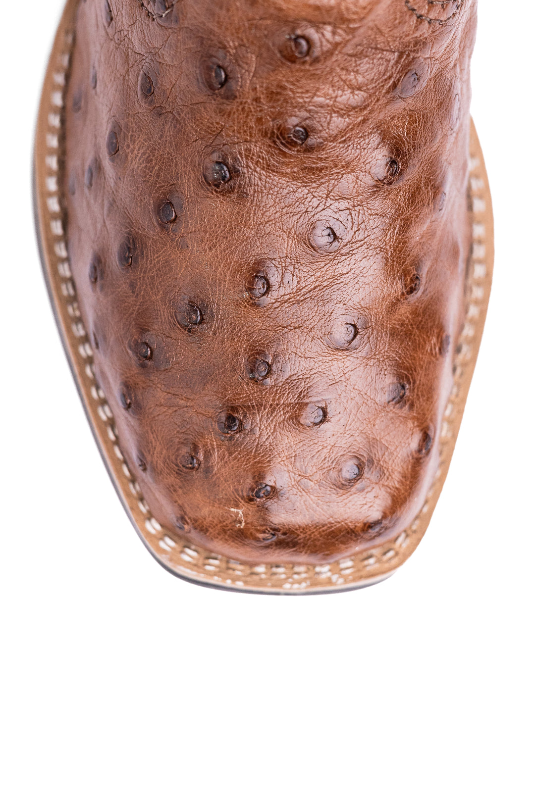 Bota Infantil Strut ST2002 em Couro de Avestruz Cheio Bico Quadrado Tabaco