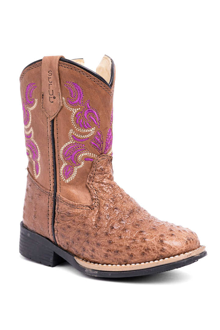 Bota Infantil Feminina Strut ST2004 em Couro de Avestruz Cheio Tabaco