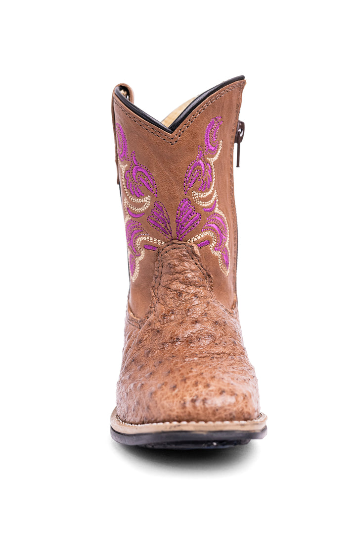 Bota Infantil Feminina Strut ST2004 em Couro de Avestruz Cheio Tabaco