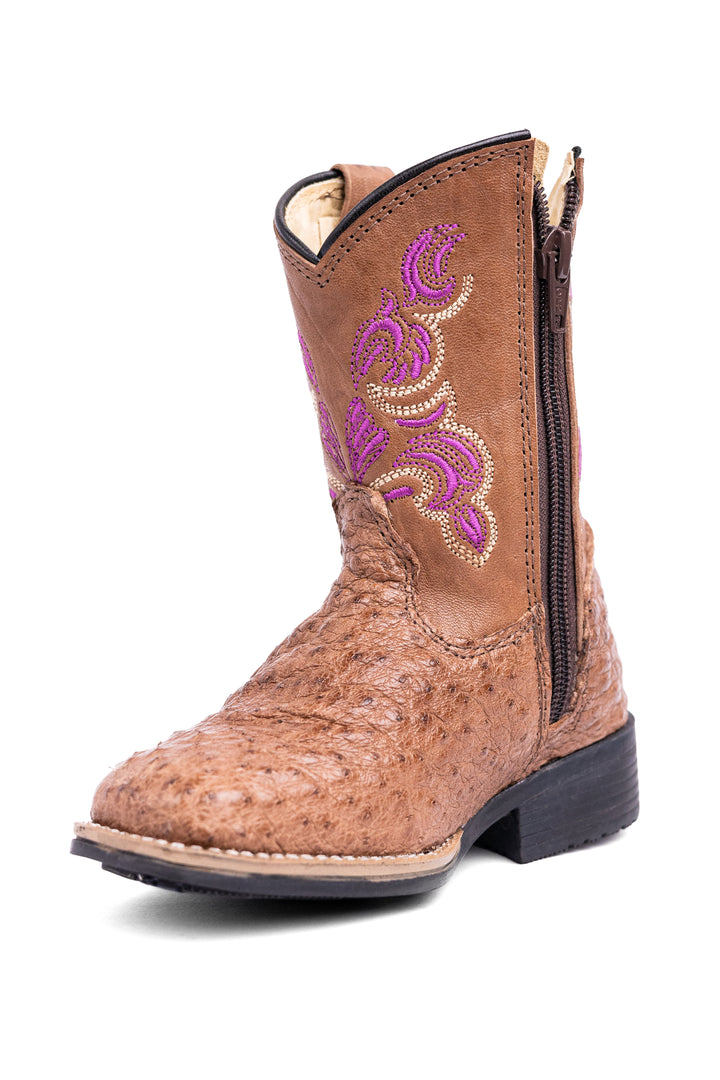 Bota Infantil Feminina Strut ST2004 em Couro de Avestruz Cheio Tabaco