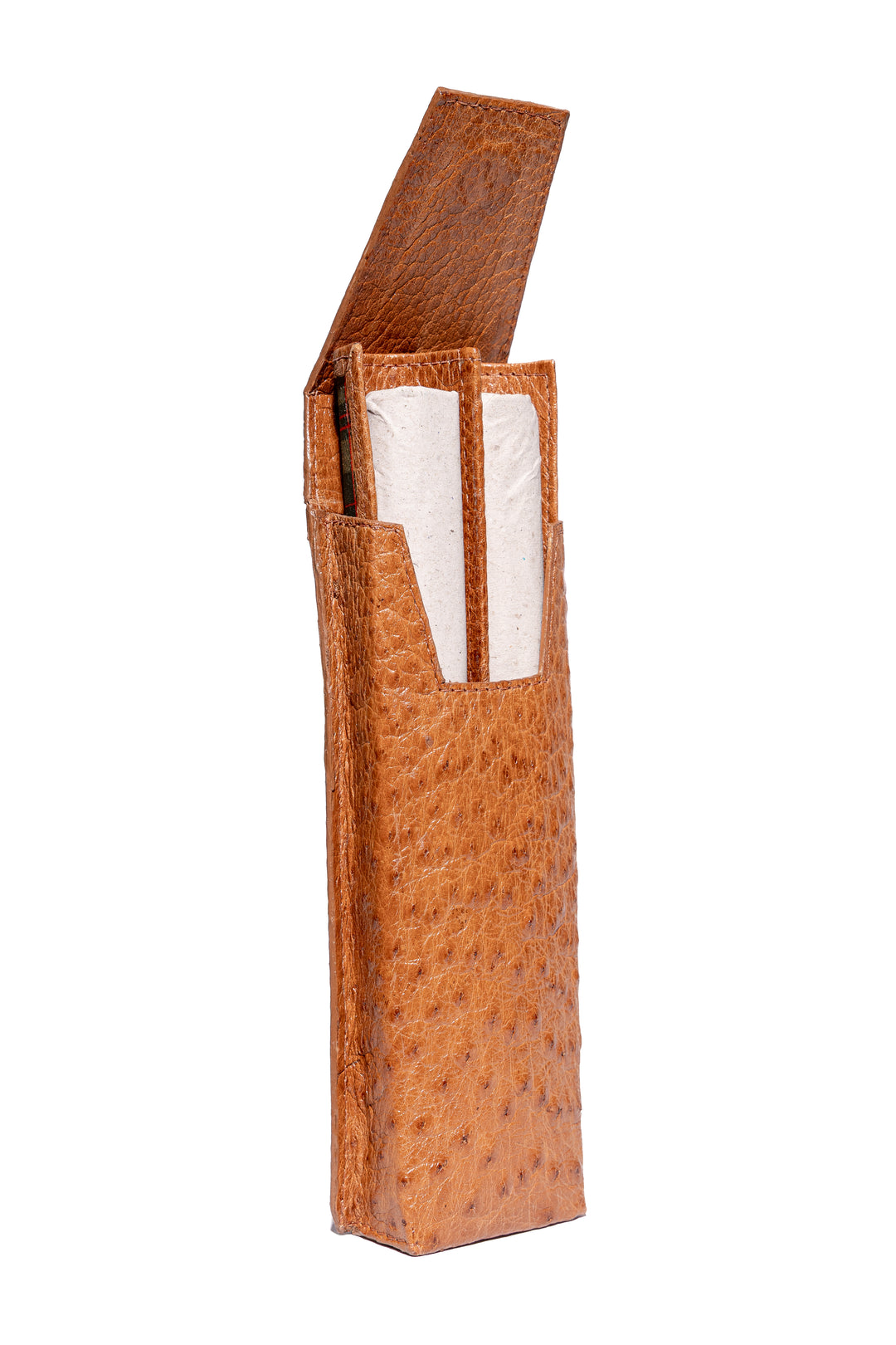 Porta charuto ST001 em couro de avestruz chestnut acabamento artesanal Strut