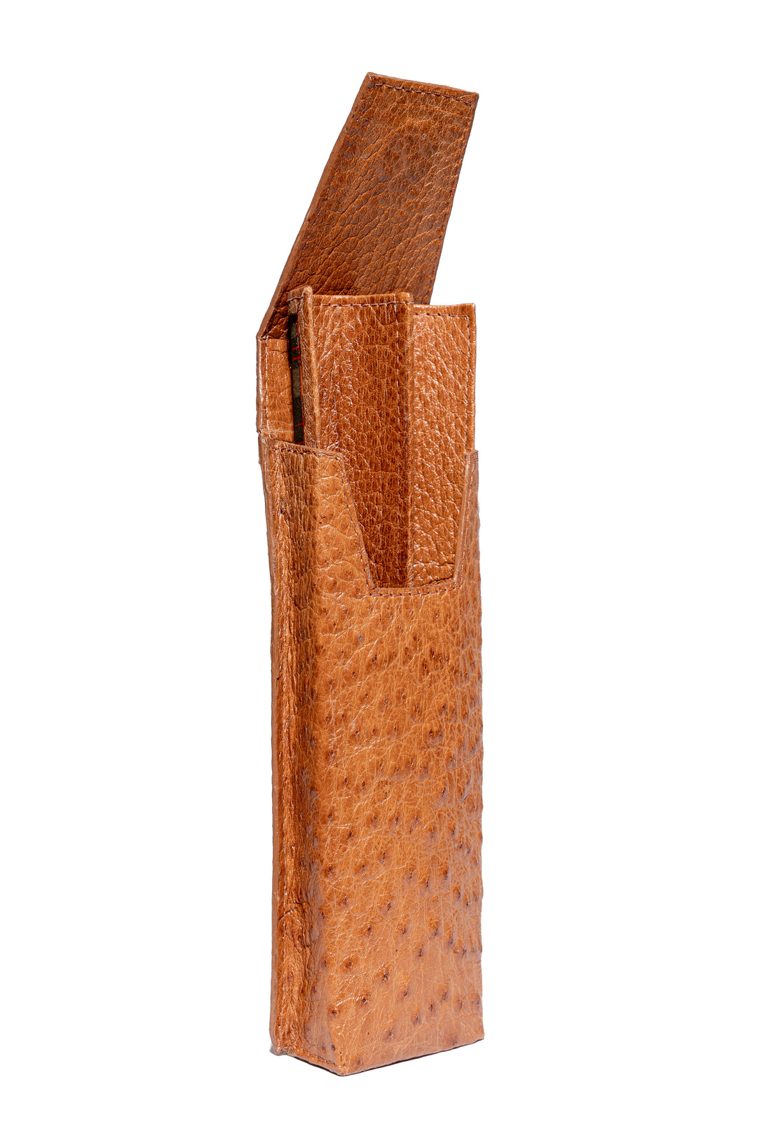 Estojo de charuto em couro de avestruz legítimo chestnut Strut