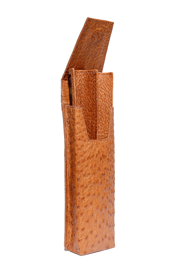 Estojo de charuto em couro de avestruz legítimo chestnut Strut