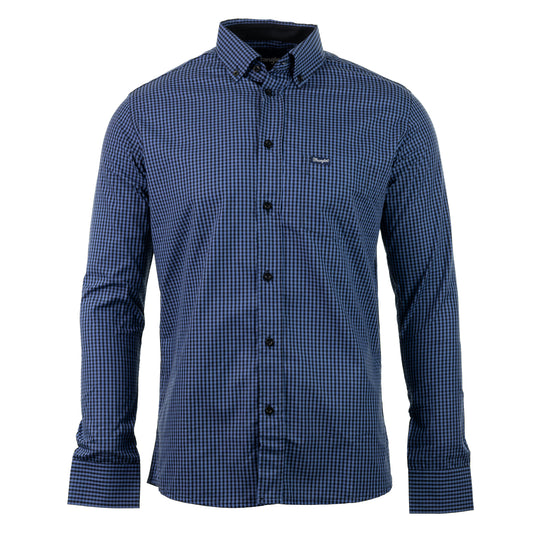 Camisa Wrangler Masculina Manga Longa Xadrez Azul/Preto