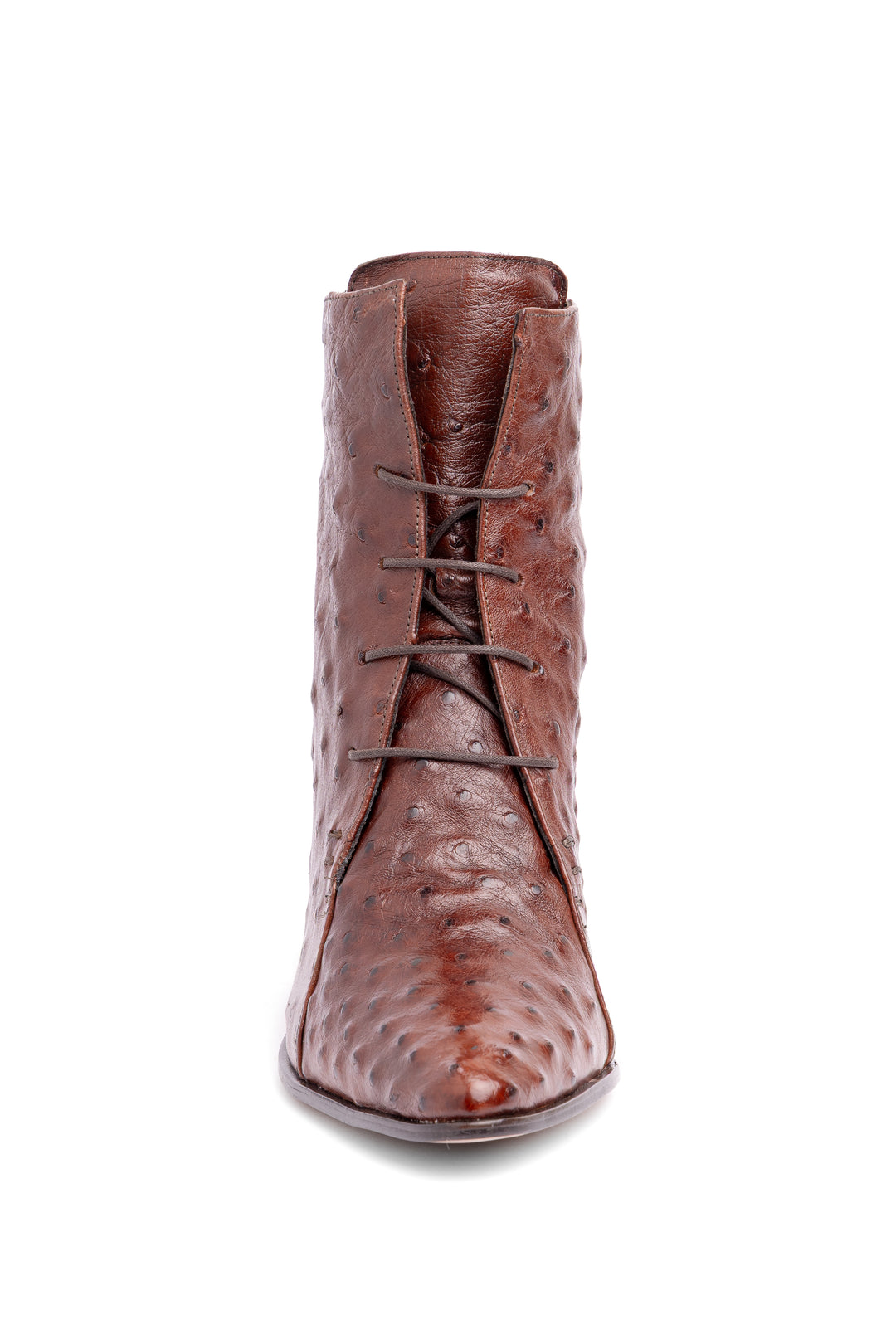 Bota feminina em couro de avestruz caramelo vista lateral - Strut