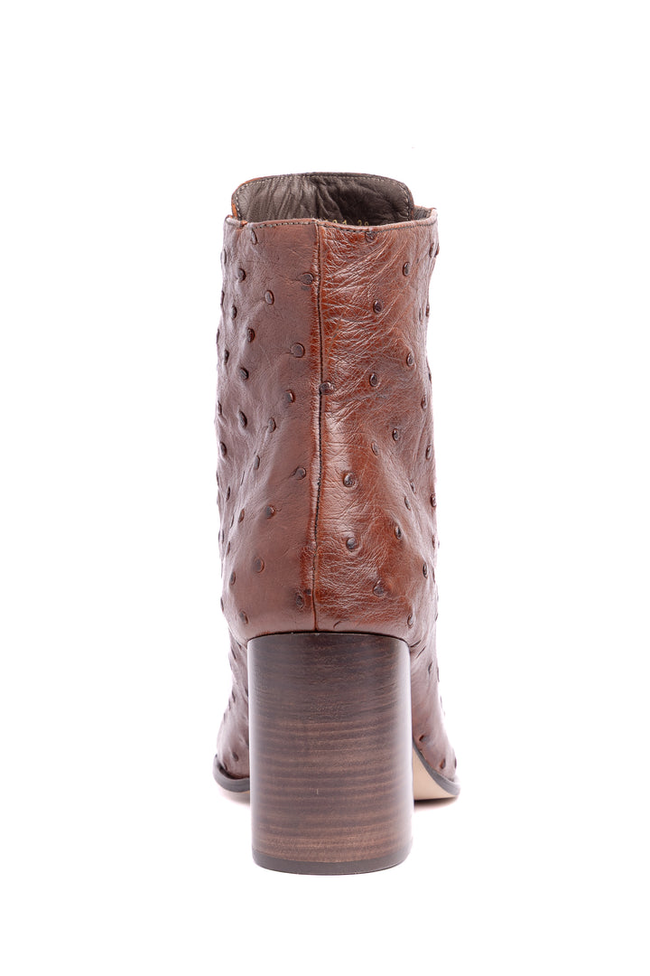 Bota feminina com cadarço couro de avestruz caramelo salto bloco - Strut