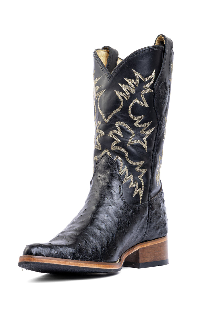 Bota masculina ST028 em couro de avestruz preta cano - Strut