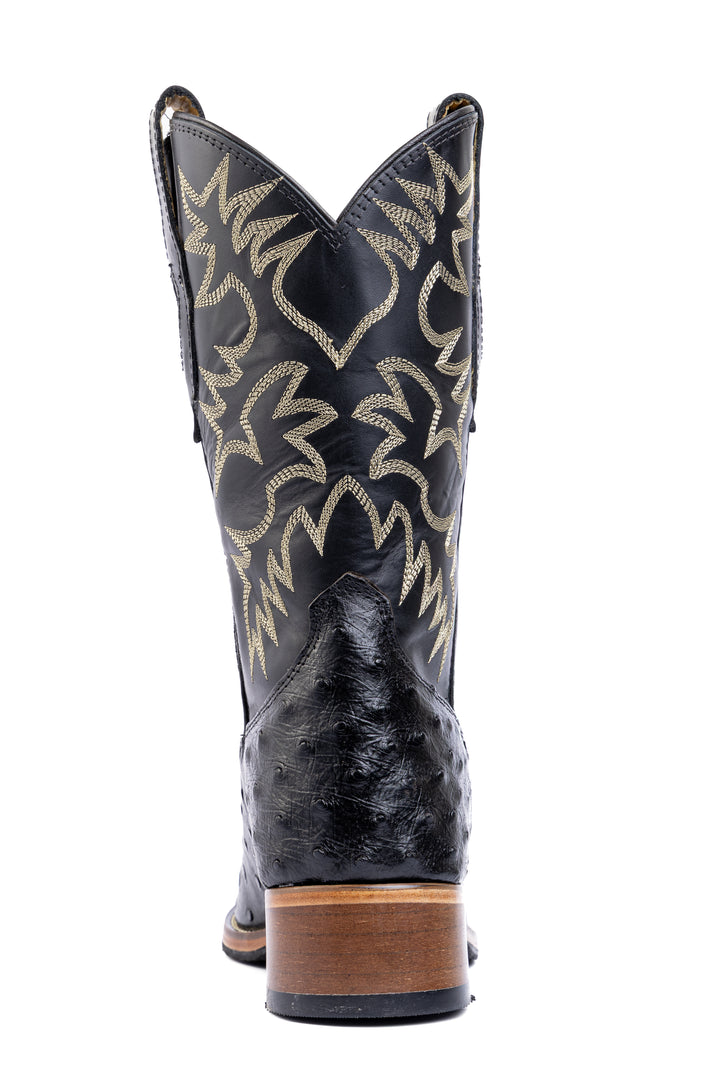 Bota country masculina em couro de avestruz cheio preta - Strut