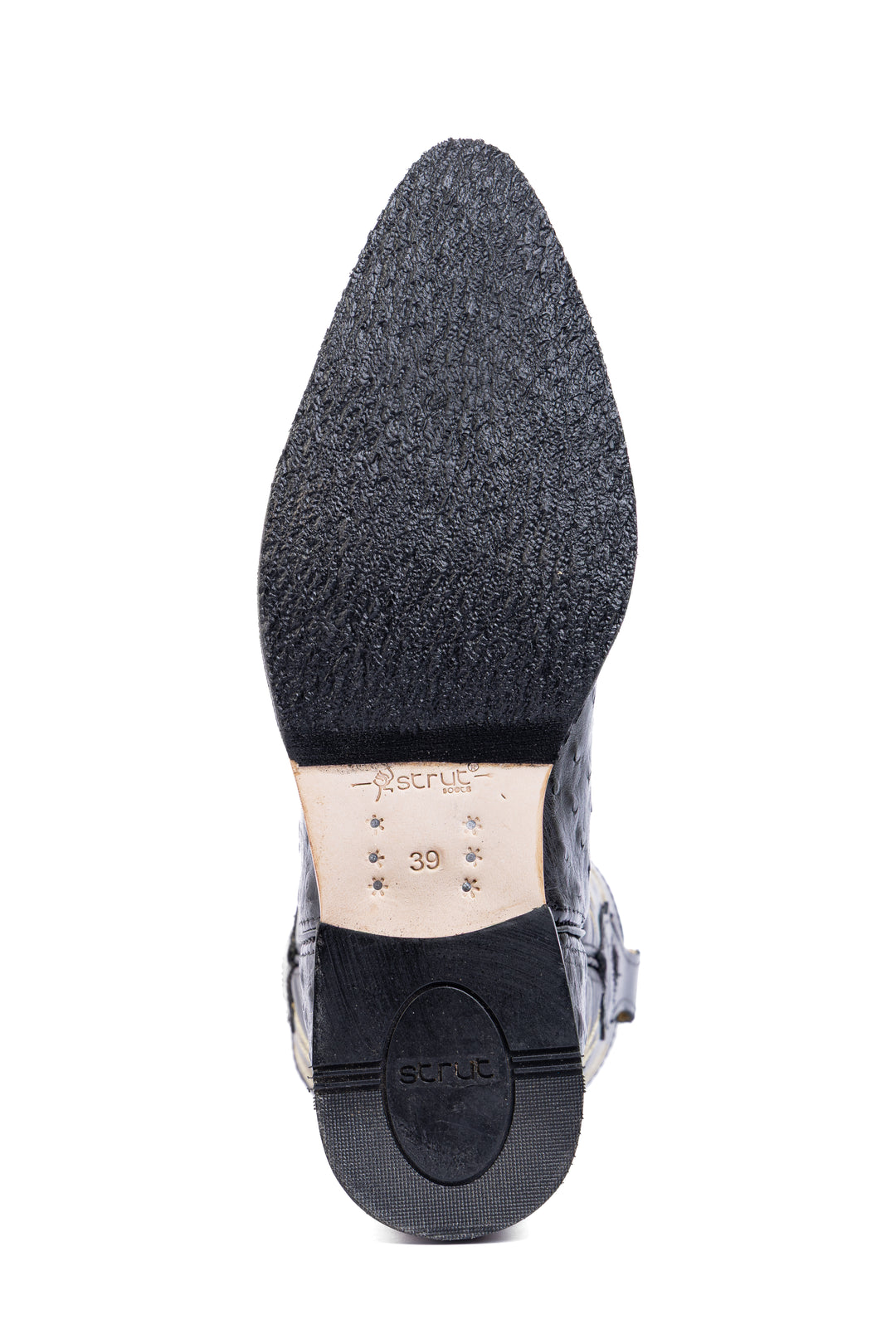 Bota masculina de avestruz preta acabamento artesanal Strut