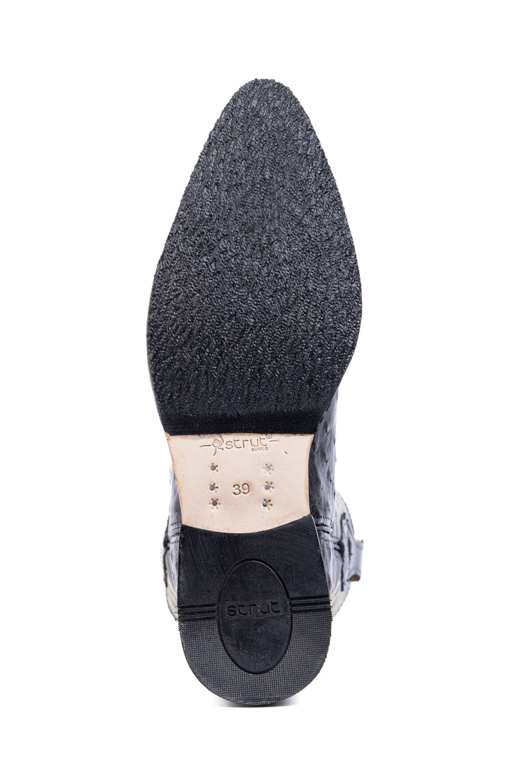 Bota masculina de avestruz preta acabamento artesanal Strut