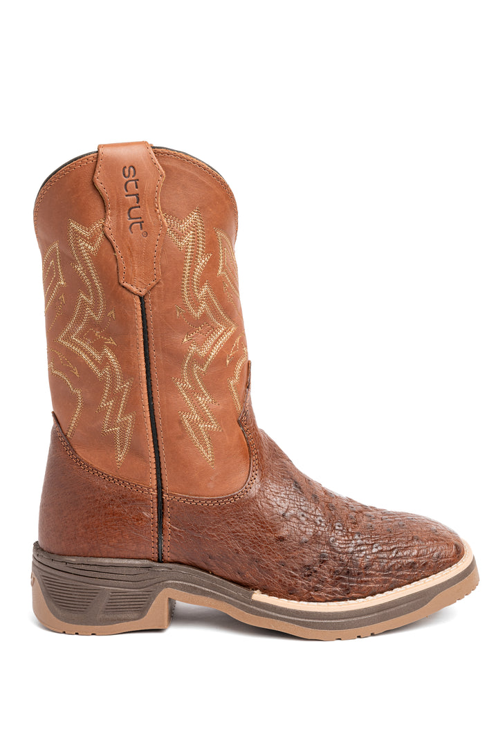 Bota masculina Strut couro de avestruz caramelo vista lateral