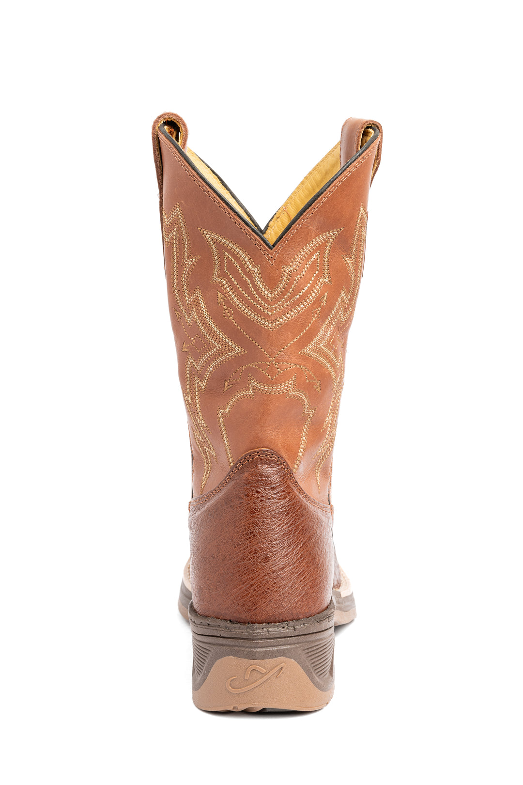 Bota masculina Strut couro de avestruz caramelo vista traseira