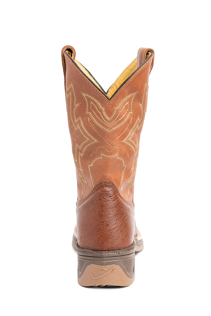 Bota masculina Strut couro de avestruz caramelo vista traseira