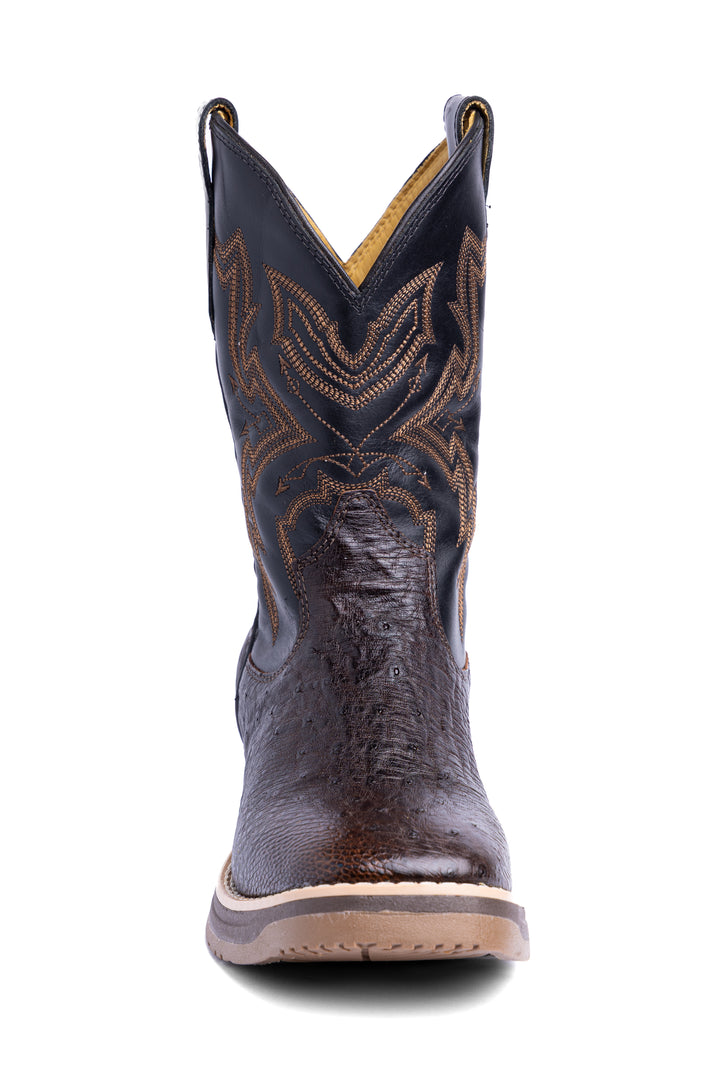 Bota masculina Strut couro de avestruz café vista frontal
