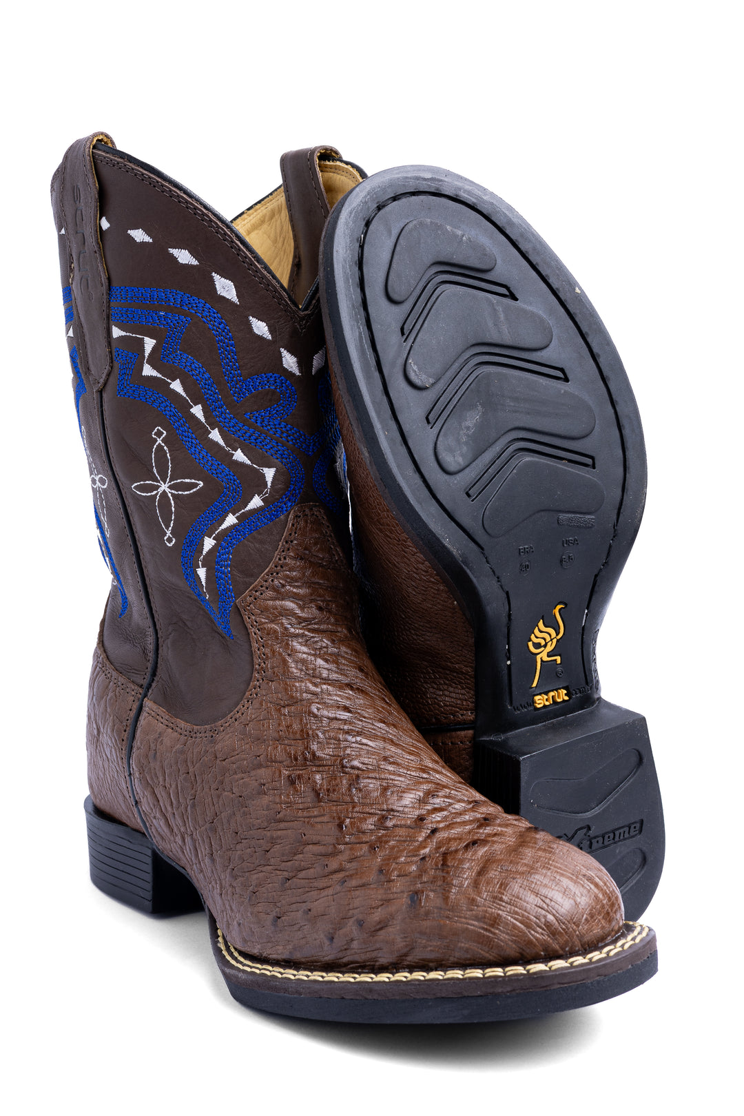 Solado de borracha antiderrapante da bota masculina Strut em couro de avestruz tabaco