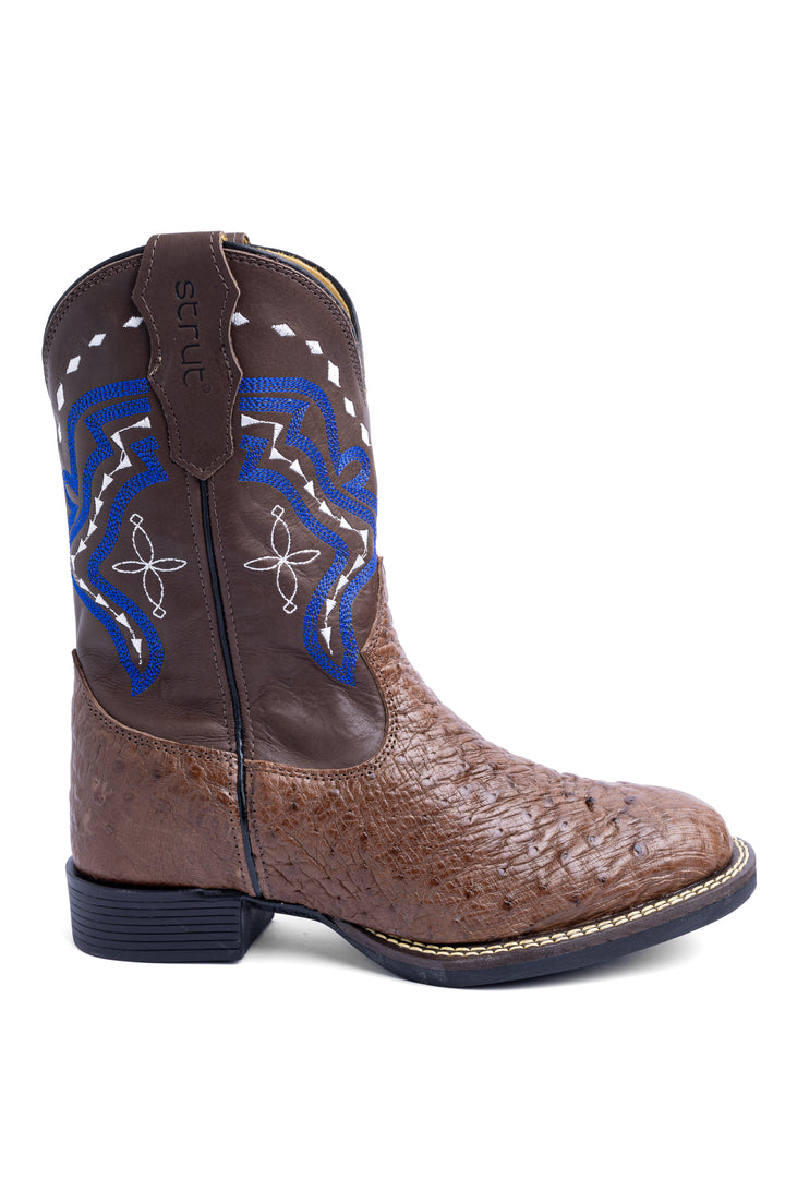 Bota masculina Strut couro de avestruz liso tabaco vista lateral