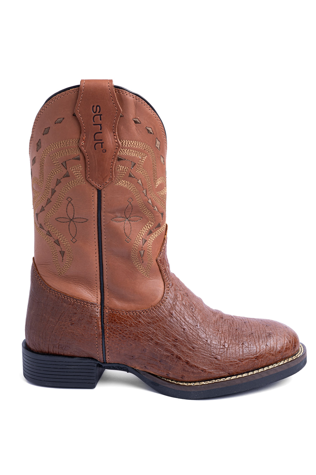Bota masculina Strut couro de avestruz liso caramelo vista lateral