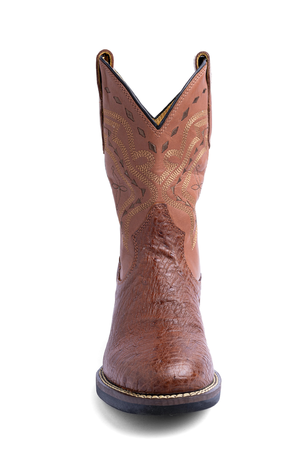 Bota masculina Strut couro de avestruz caramelo vista frontal