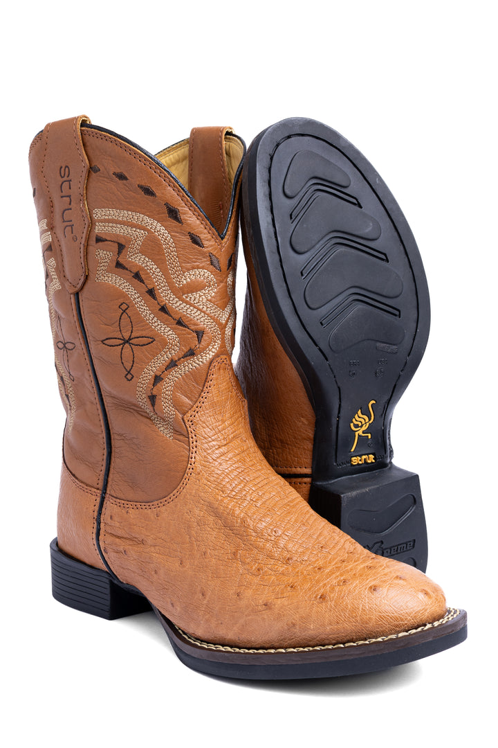 Solado de borracha antiderrapante da bota masculina Strut em couro de avestruz chestnut