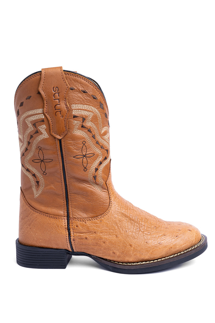 Bota masculina Strut couro de avestruz liso chestnut vista lateral