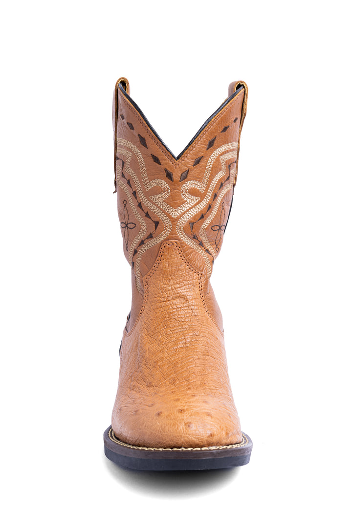 Bota masculina Strut couro de avestruz chestnut vista frontal