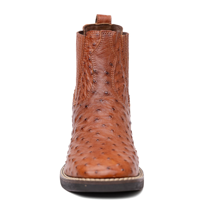 Botina Masculina Strut em Couro de Avestruz Cheio Caramelo