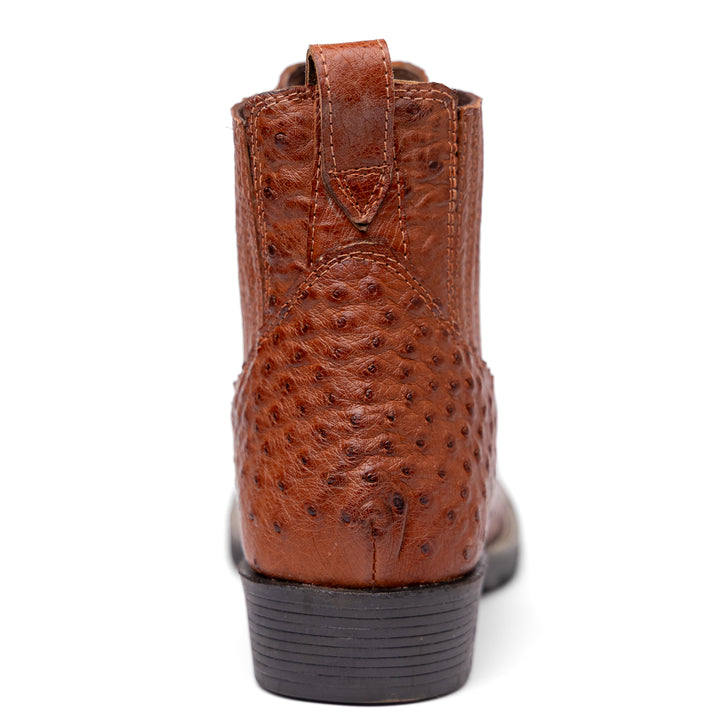 Botina Masculina Strut em Couro de Avestruz Cheio Caramelo