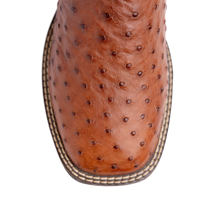 Botina Masculina Strut em Couro de Avestruz Cheio Caramelo