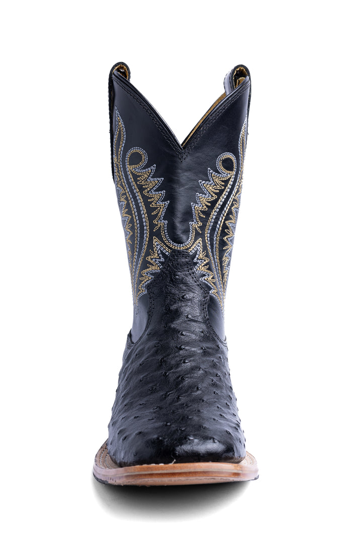 Bota masculina Strut couro de avestruz cheio preta vista frontal