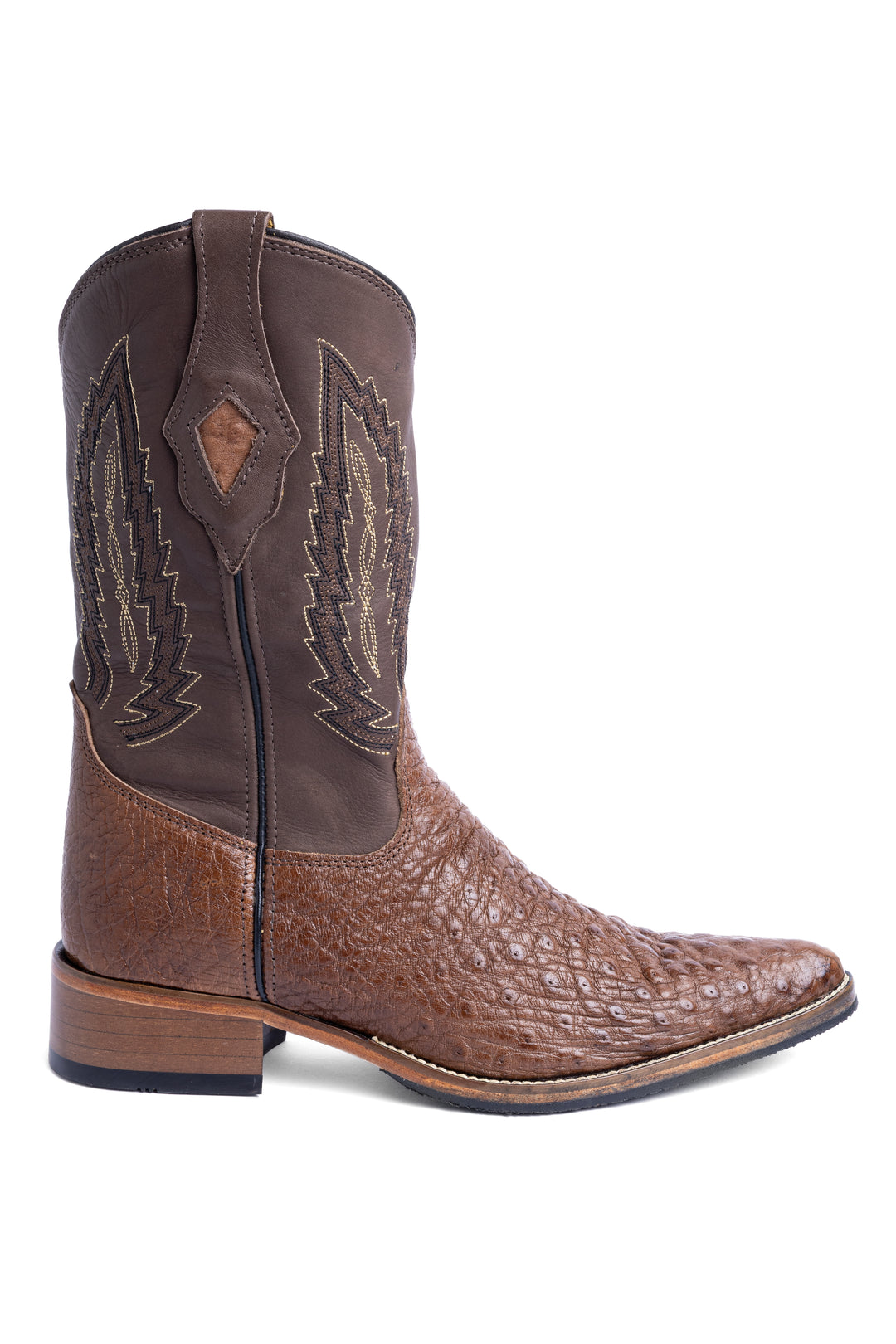 Bota masculina Strut couro de avestruz liso tabaco bico fino vista lateral
