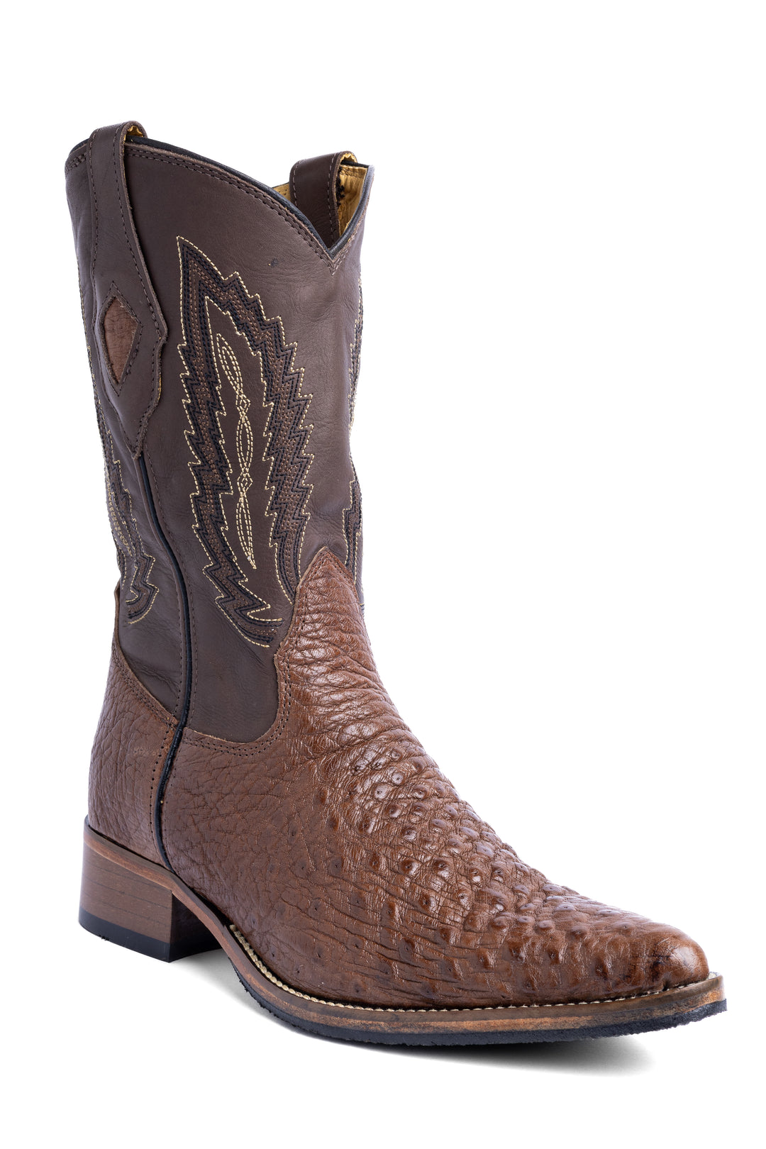 Bota masculina Strut em couro de avestruz liso tabaco com bico fino