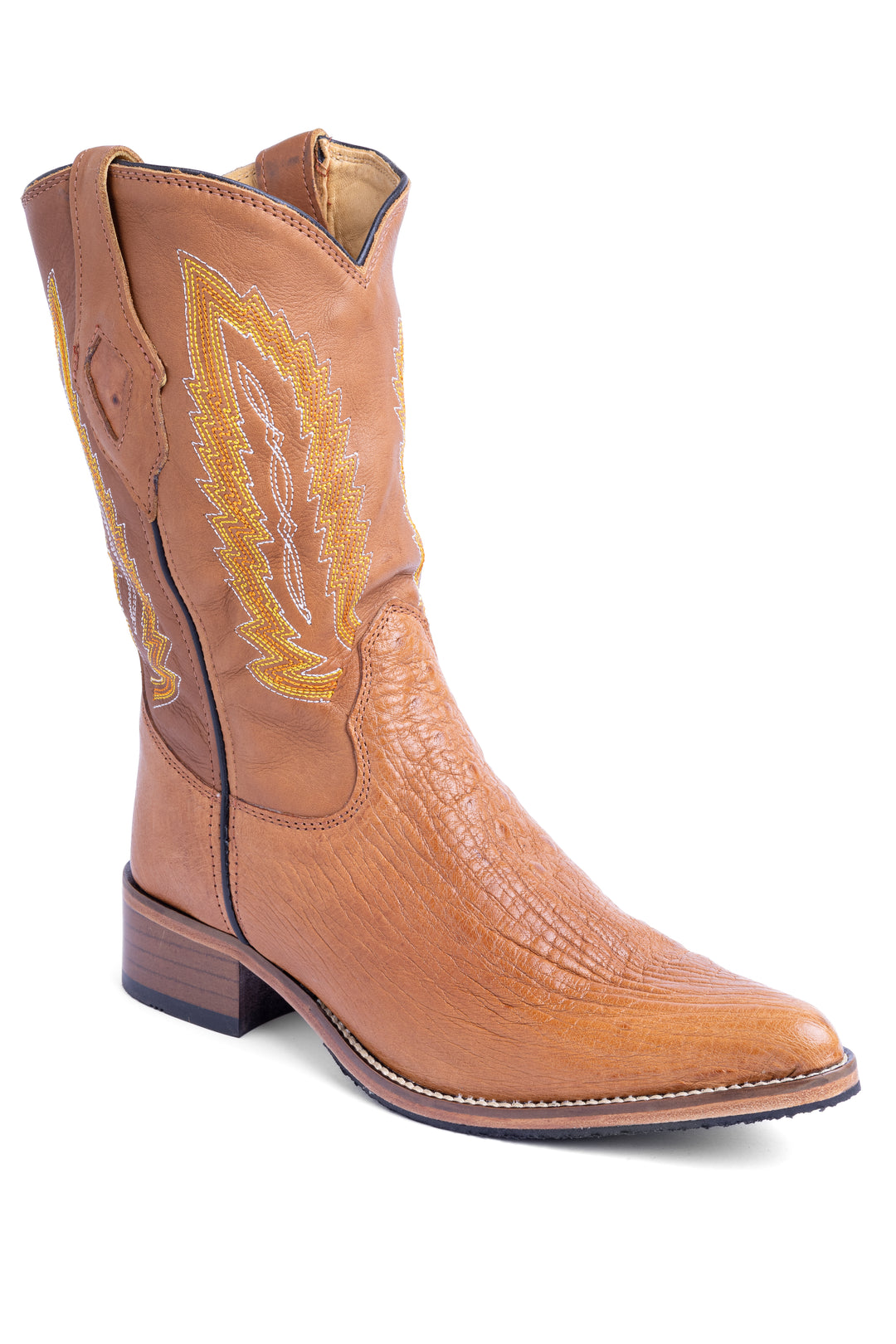 Bota masculina Strut couro de avestruz liso chestnut bico fino vista lateral