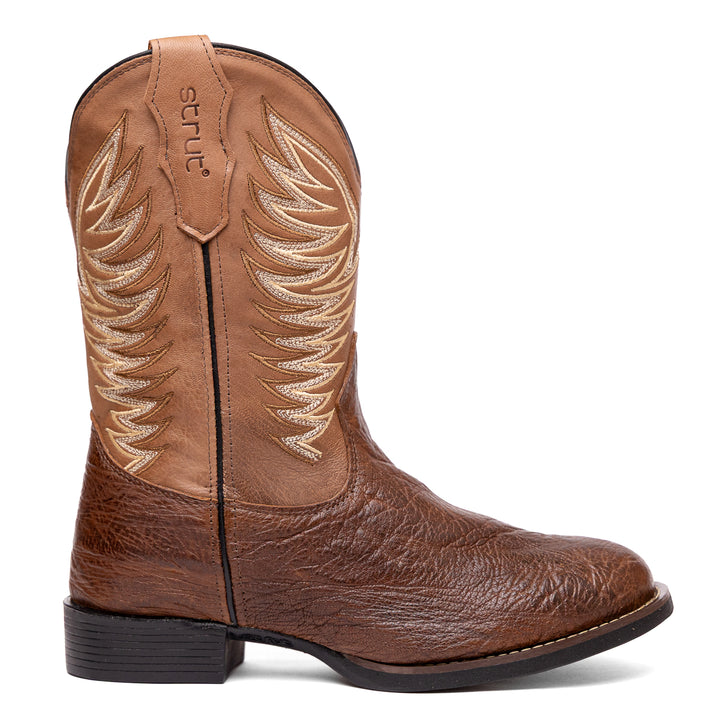 Bota Masculina Strut Couro Carneiro Corrugado Bico Redondo