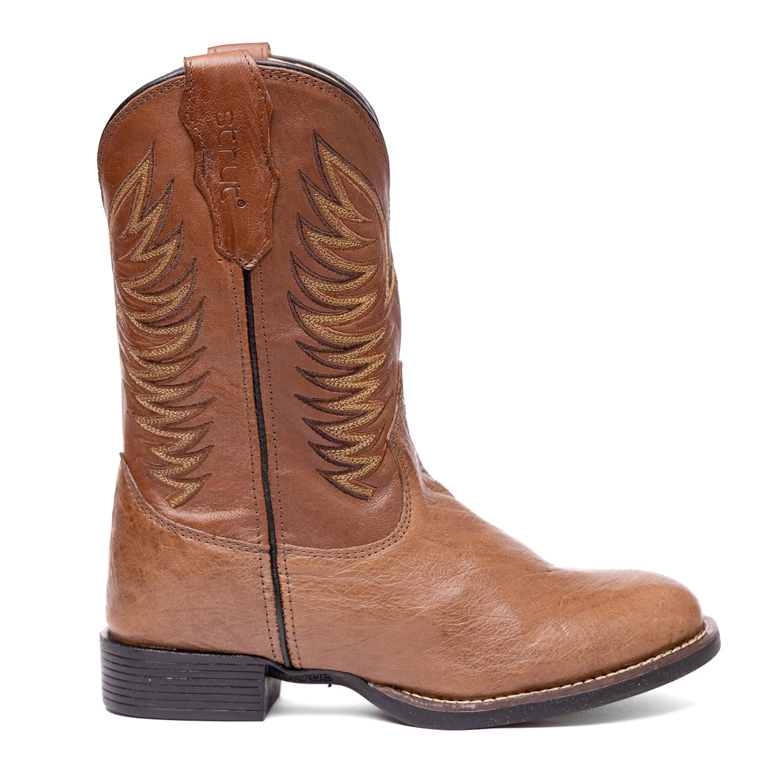 Bota Masculina Strut Couro De Avestruz Liso Bico Redondo
