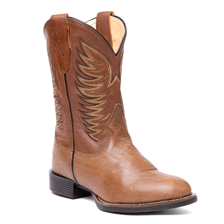 Bota Masculina Strut Couro De Avestruz Liso Bico Redondo