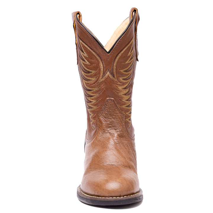 Bota Masculina Strut Couro De Avestruz Liso Bico Redondo