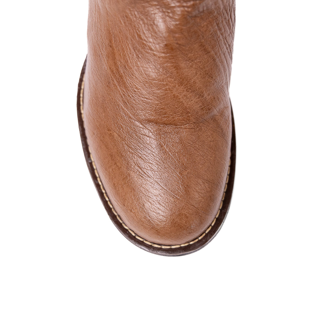 Bota Masculina Strut Couro De Avestruz Liso Bico Redondo