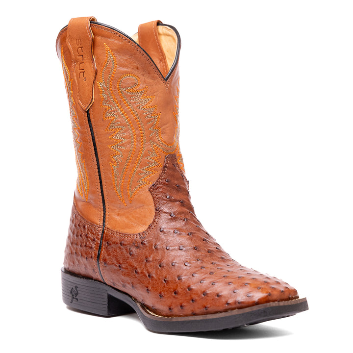 Bota Masculina Strut Couro De Avestruz Cheio St011 Caramelo
