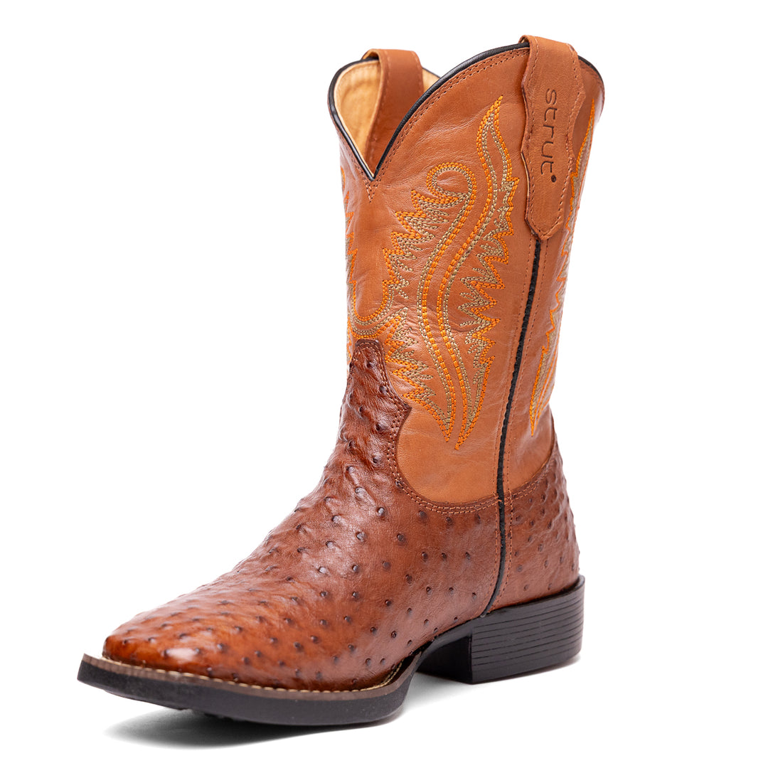 Bota Masculina Strut Couro De Avestruz Cheio St011 Caramelo