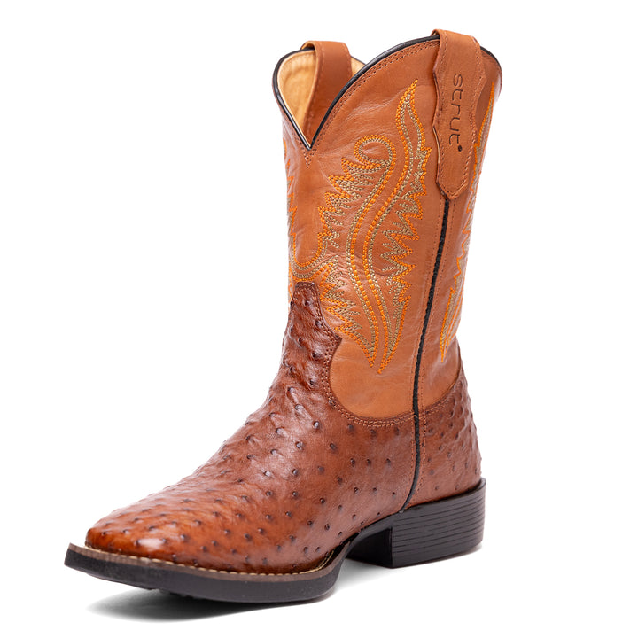 Bota Masculina Strut Couro De Avestruz Cheio St011 Caramelo