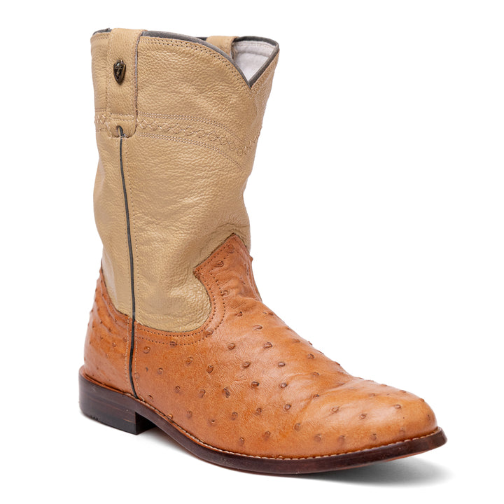 Bota Couro De Avestruz Cano Médio Solado Couro